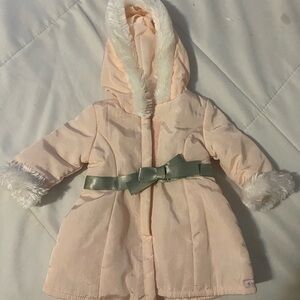 Pink Hooded Doll Coat with Faux Fur Trim